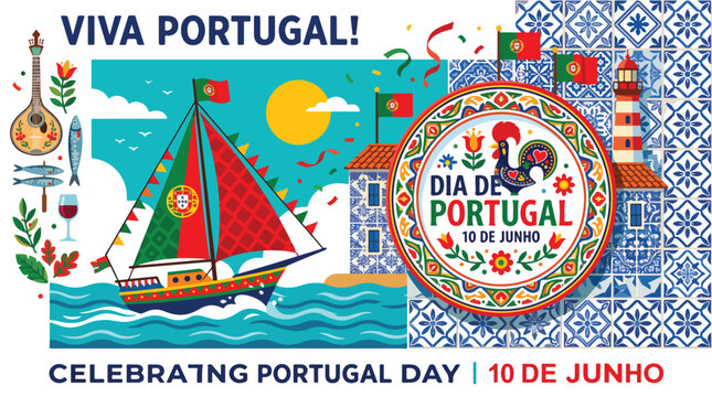 Viva Portugal Day Celebration Design Elements.