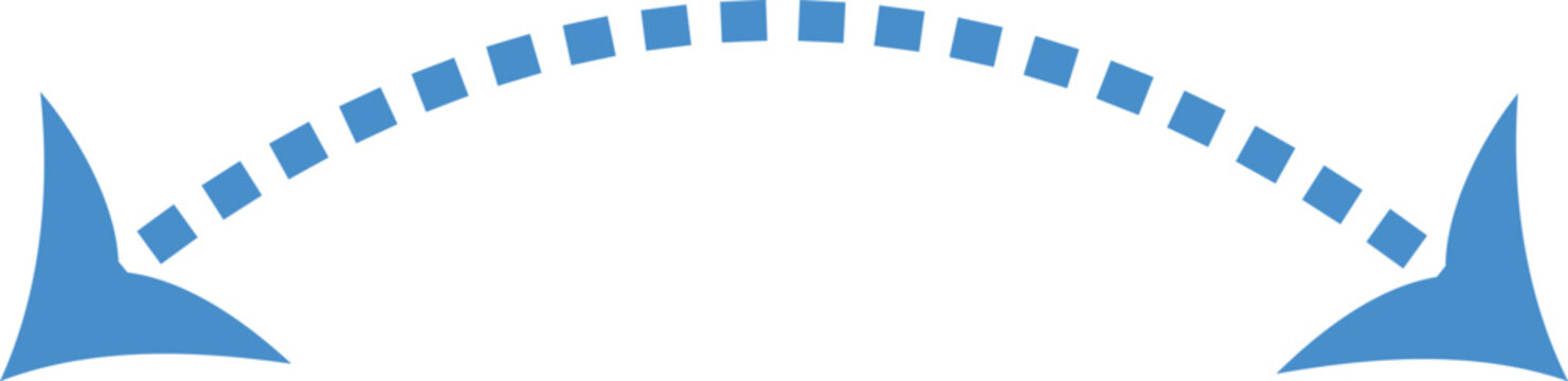 Double-headed dashed arrow points to the left and right in blue. Symmetrical curved arc represents options, loops, and cycles. Vector pointer is ideal for minimalist interface designs.