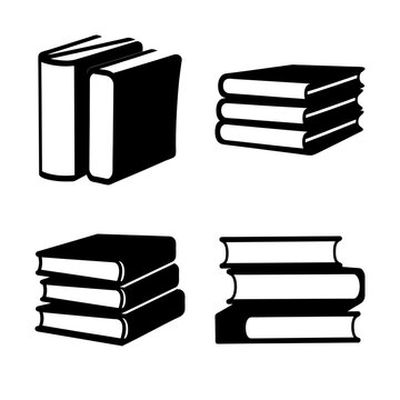 Four black stack of books icon set - Minimalist icon set showing four different styles of black books stacked neatly for educational or library themes.