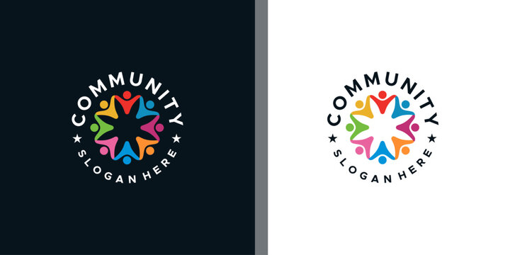 Vibrant and inclusive community logo symbolizing diverse people coming together in unity and collaboration, fostering strong connections and mutual support for a brighter future