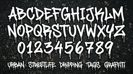 Dripping marker handstyle graffiti font with numbers and words © Saharia