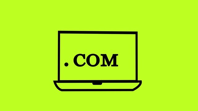 Minimalist Laptop with Dot Com Text on Screen on White Background. Online Website Domain Registration, Internet Business Address, E-Commerce Platform, and Global Web Development Graphic