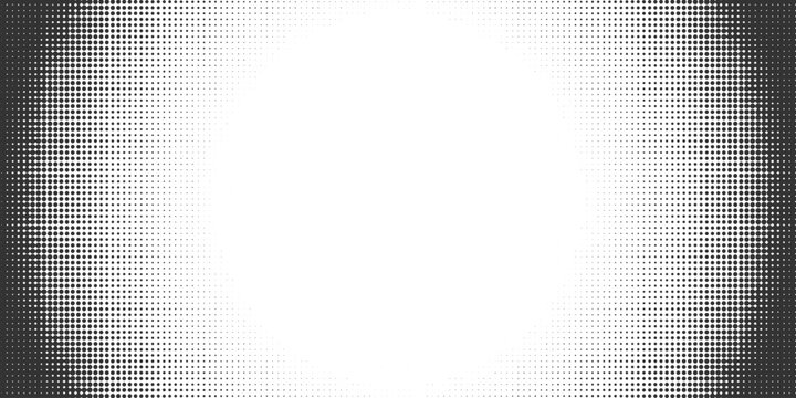 Retro canvas with perforation shade screenprinting for grid speck gritty. Superhero polka dots and particles pattern. Vector gradient background with a circle halftone texture overlay
