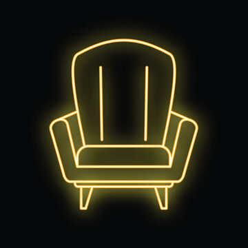 Armchair glowing in yellow neon light creating a simple furniture icon
