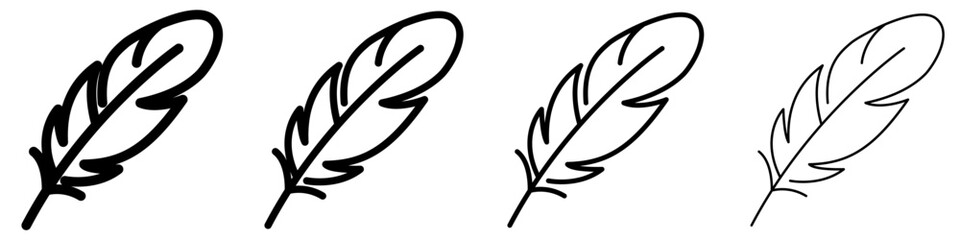 Set of feather icons, symbols for lightness, writing, creativity, nature, and aviation. Vector illustration © Viktoriia