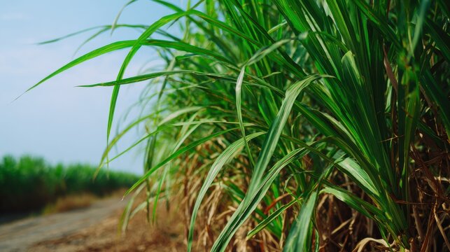 Close up of sugarcane with a plantation in the background, sugarcane, close up, plantation, agriculture, farm, field, rural, growth