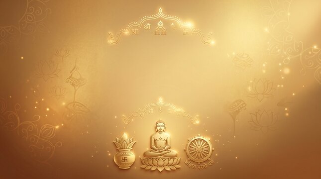 Paryushan Parva Samvatsari festival backdrop, golden gradient with radiant illumination