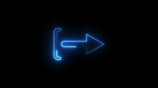 Glowing blue neon exit symbol animation for web interface design on black background.