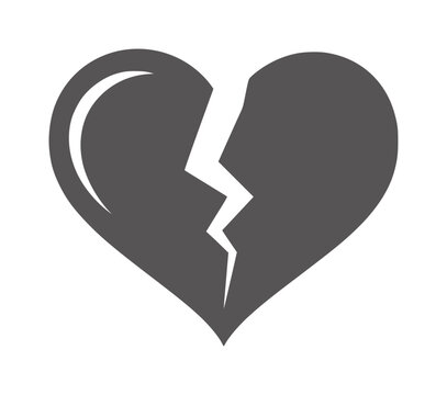 Dark gray broken heart symbol with white crack and crescent shape