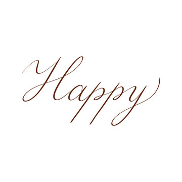 &ldquo;Happy&rdquo; in copperplate calligraphy. Handwritten. Transparent background.