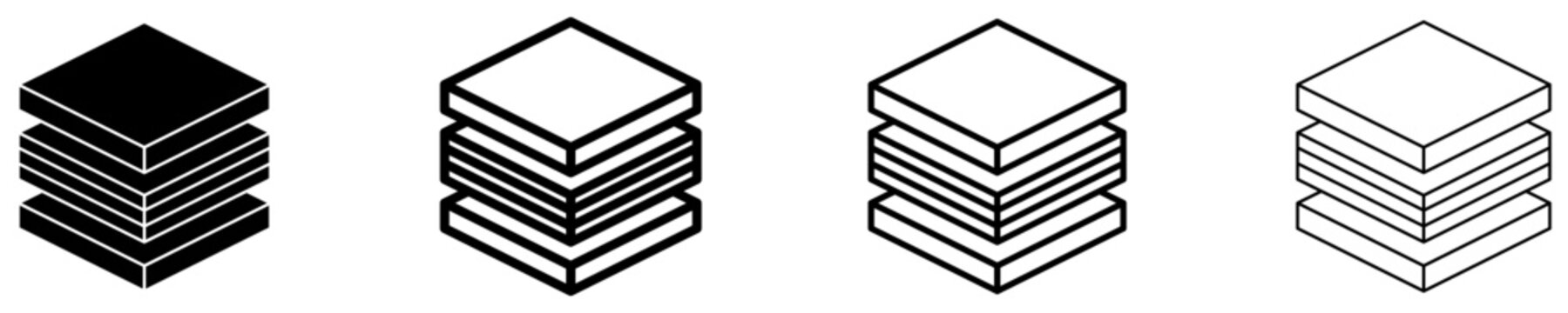 Set of segmented layer or tiled structure icons, symbols for construction, flooring, data, modularity, building, and architecture. Vector illustration