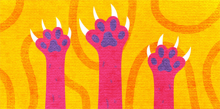 Pink cat paws with sharp white claws monster design