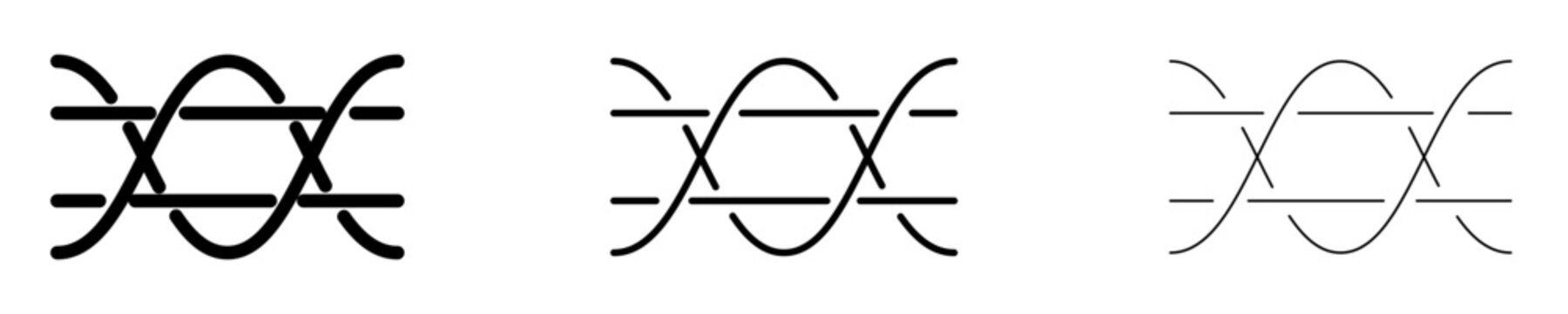 Set of interwoven line or spiral structure icons, symbols for connectivity, DNA, technology, processes, networks, and abstract geometry. Vector illustration