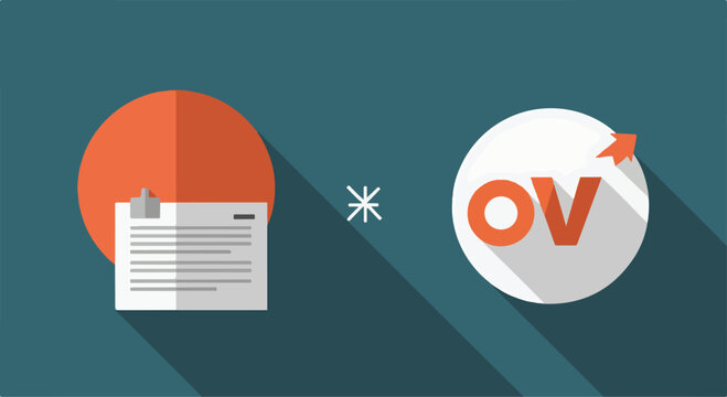 Graphic illustration of document and OV logo
