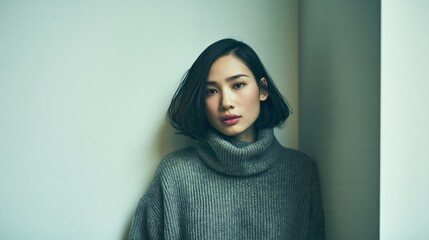 Fototapeta premium Paycheck Stress Young Vietnamese Slim Woman Tense Jaw