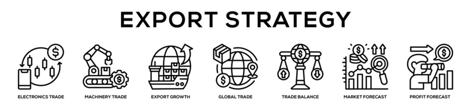 Export Strategy web banner icon illustration concept
