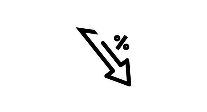 Downward arrow and percentage symbol icon for decrease or discount concept
