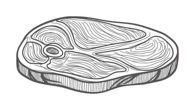 Hand drawn steak cut with bone and marbling detail meat food