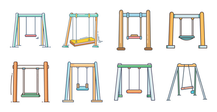 Flat pack furniture assembly icons set - Colorful set of flat pack furniture icons showing assembly steps for chairs, tables, and shelves in a modern style