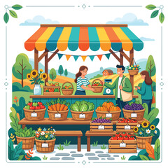 Obraz premium Vibrant outdoor farmer market stand.