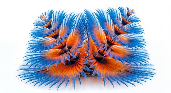 A pair of vibrant blue and orange Christmas tree worms isolated against a clean white background.
