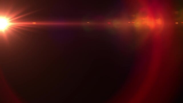 Fiery Red Lens Flare Transition Overlay, Cinematic Sunset Optical Flare Effect Background, Red Orange Lens Flare Overlay with Light Rings.