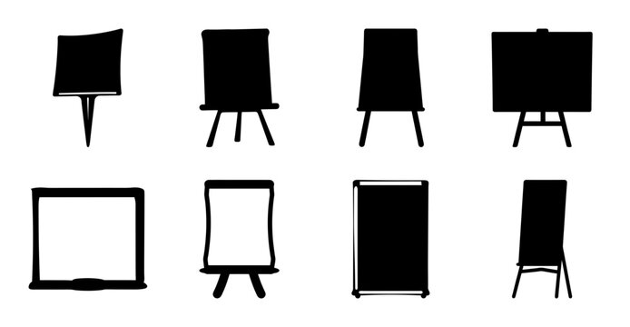 Eight blackboard and flip chart styles collection - Simple black and white illustration of different blackboard and flip chart designs for presentations and meetings.
