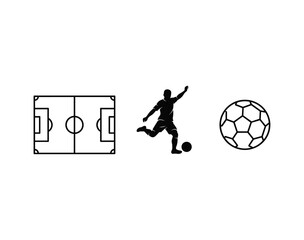 Soccer field layout with football player silhouette and ball icon set, sports competition concept illustration © LatifunNahar
