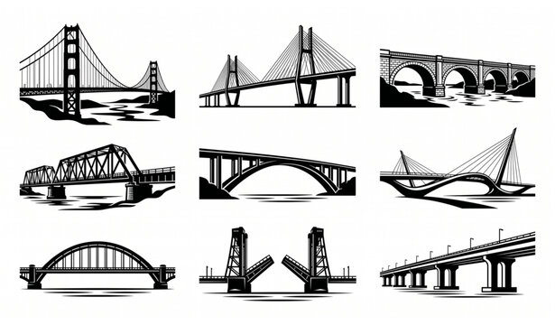 Bridge Flat Icons Collection Vector