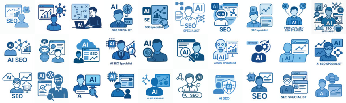 flat vector icon AI SEO specialist in blur