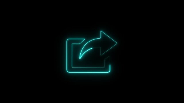 share arrow icon animation on black background, Animated Glowing Cyan Neon External Link Icon on Black Background - Share and Redirect Concept Motion Graphic, with 4k video.