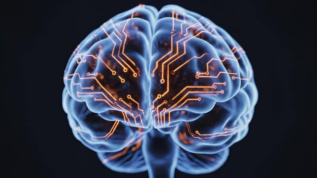 Human brain with circuit patterns