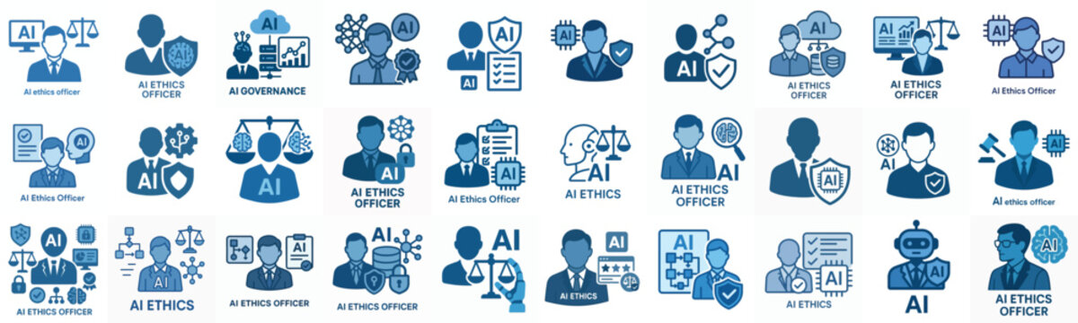 flat vector icon AI ethics officer in blue