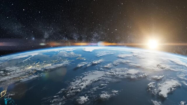 Earth from space with city lights and stars