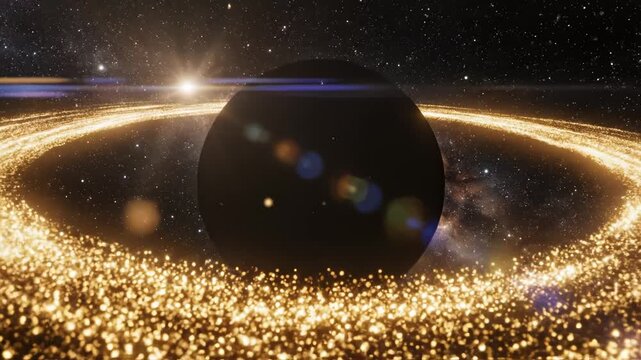 Cosmic planet with glowing rings