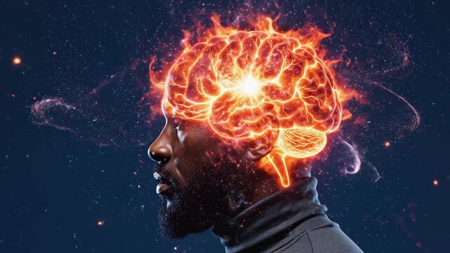 human head with glowing brain
