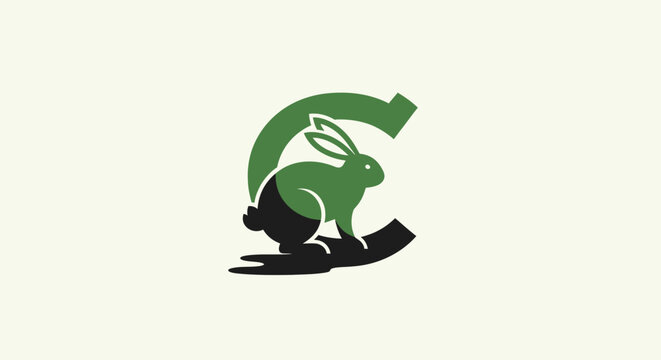 Green Rabbit Logo Design with Curved Tail.