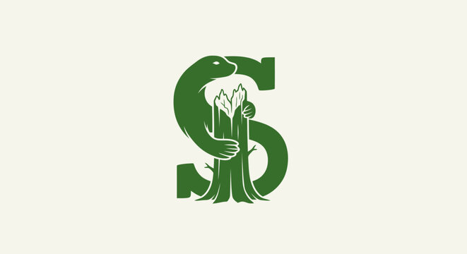 Green Letter S with Tree and Hand Design.