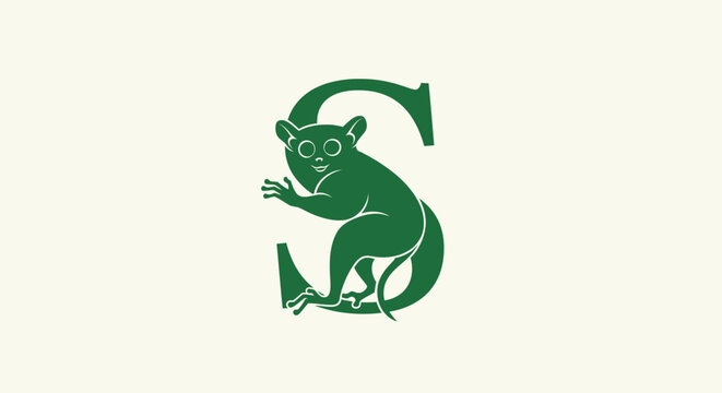 Green Koala Illustration Inside Letter S Shape.