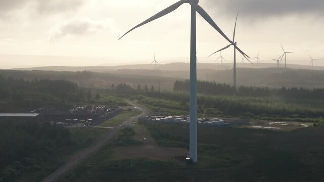 Wind Farm with BESS Battery Energy Storage System Containers in Wales, UK.