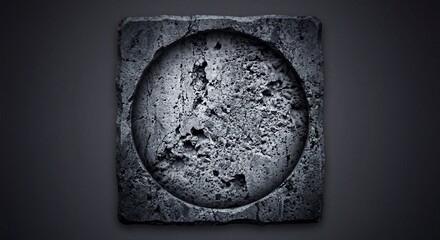 Naklejka premium close up of square concrete block with a circular recess on a dark background