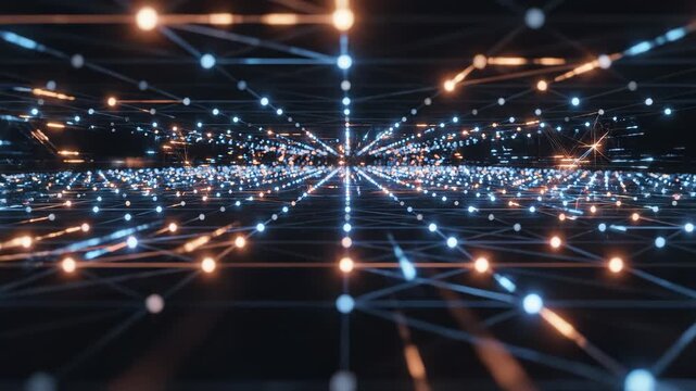 Abstract network of glowing dots and lines