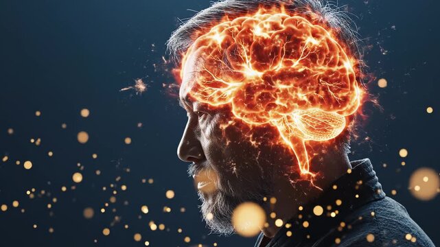 Man with glowing brain illustration