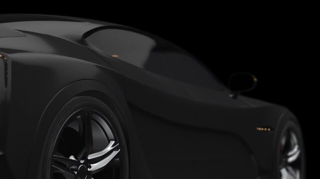 Camera zooming past aerodynamic supercar headlight into working internal vehicle mechanics. Car Industry Related High Quality 3D 4K Animation.
