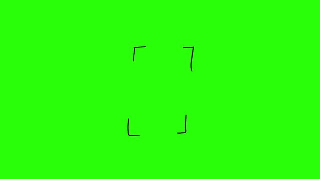 Hand drawn framing corner crop marks looping on a bright green screen background for video editing asset