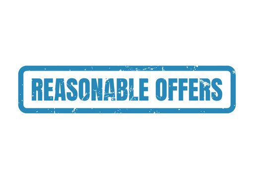 Blue rectangular rubber stamp text reasonable offers for business sales and commercial product marketing strategy