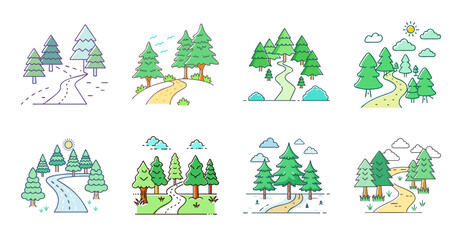 Fototapeta premium Whimsical winter village with holiday decorations - Charming animated village scene featuring festive holiday decorations in snowy winter setting with happy people and trees.