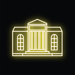 Naklejka premium Iconic government building or bank outline glowing with yellow neon light