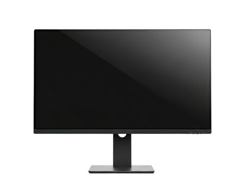 Modern black computer monitor on stand isolated on transparent background