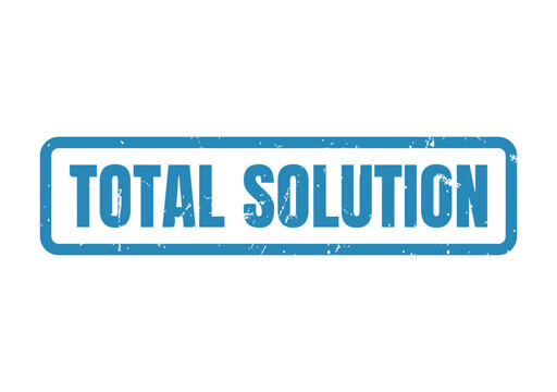Blue vintage rubber stamp with the text Total Solution inside a solid rectangular border frame